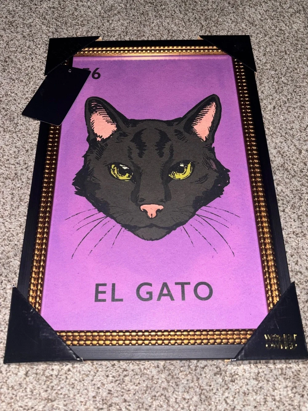 Sapna Shah loteria collection #56 El Gato Black Cat Wall Art - Purple